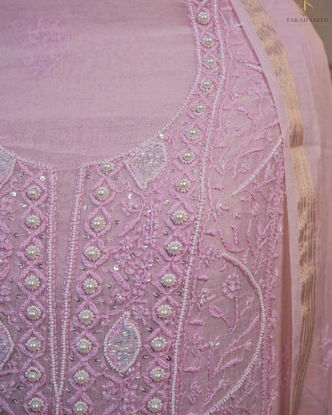 Blush Pink Handcrafted Lucknowi Chikankari Luxury Unstitched Suit Set with Dupatta