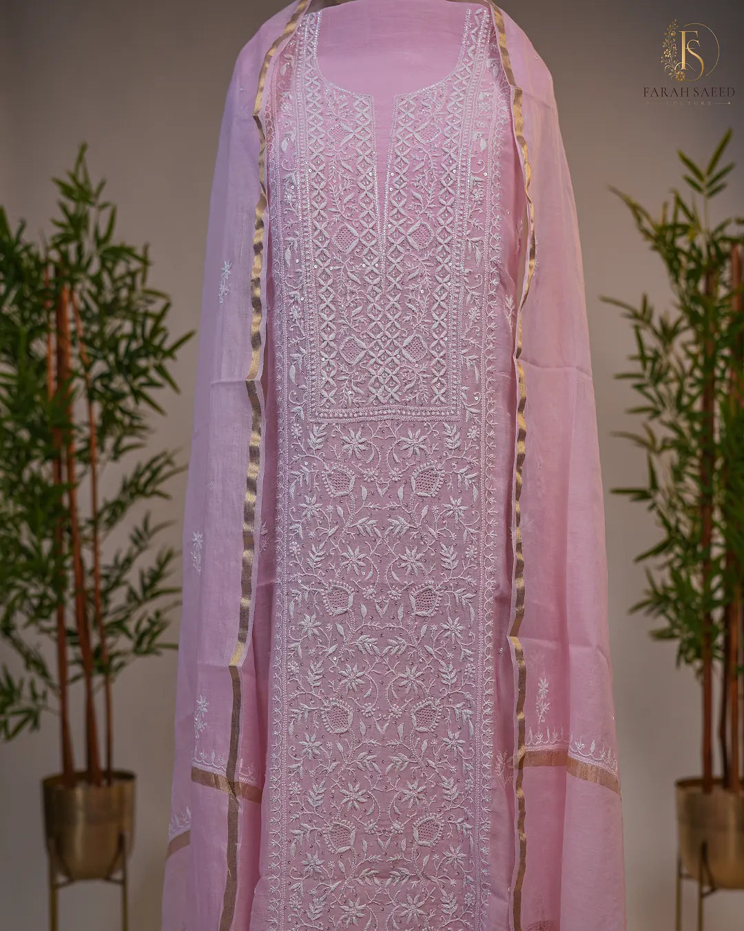 Blush Pink Royal Lucknowi Chikankari Unstitched Designer Suit with Dupatta