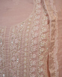 Blush Pink Handcrafted Lucknowi Chikankari Unstitched Ensemble With Dupatta