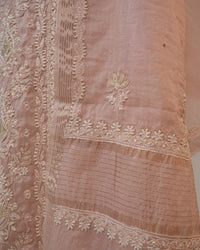 Blush Pink Handcrafted Lucknowi Chikankari Unstitched Ensemble With Dupatta
