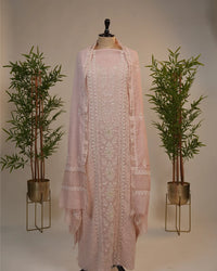 Blush Pink Handcrafted Lucknowi Chikankari Unstitched Ensemble With Dupatta