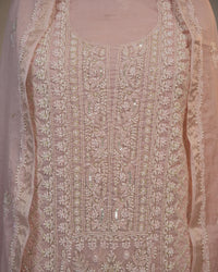 Blush Pink Handcrafted Lucknowi Chikankari Unstitched Ensemble With Dupatta