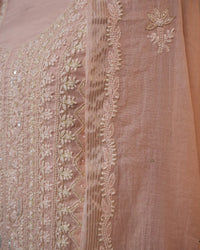 Blush Pink Handcrafted Lucknowi Chikankari Unstitched Ensemble With Dupatta