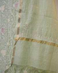 Mint Green Handcrafted Lucknowi Chikankari Unstitched Ensemble With Dupatta