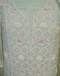 Mint Green Handcrafted Lucknowi Chikankari Unstitched Ensemble With Dupatta