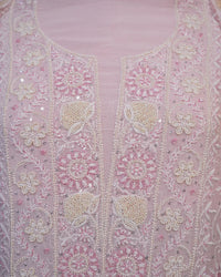 Soft Blush Pink Handcrafted Lucknowi Chikankari Unstitched Ensemble With Dupatta