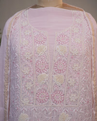 Soft Blush Pink Handcrafted Lucknowi Chikankari Unstitched Ensemble With Dupatta