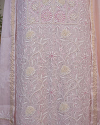Soft Blush Pink Handcrafted Lucknowi Chikankari Unstitched Ensemble With Dupatta