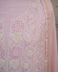 Blush Pink Handcrafted Lucknowi Chikankari Unstitched Ensemble With Dupatta
