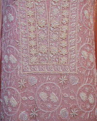 Blush Pink Handcrafted Lucknowi Chikankari Unstitched Ensemble With Dupatta