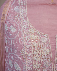 Blush Pink Handcrafted Lucknowi Chikankari Unstitched Ensemble With Dupatta