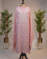 Blush Pink Handcrafted Lucknowi Chikankari Unstitched Ensemble With Dupatta