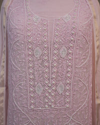 Blush Pink Handcrafted Lucknowi Chikankari Luxury Unstitched Suit Set with Dupatta