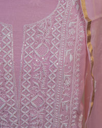 Blush Pink Royal Lucknowi Chikankari Unstitched Designer Suit with Dupatta
