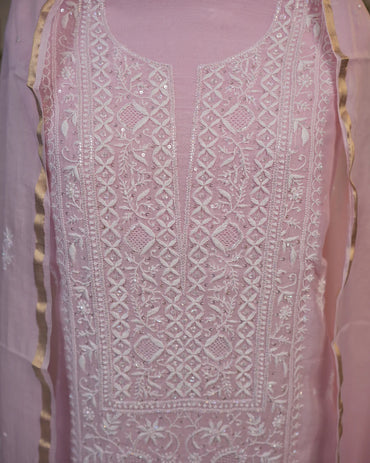 Blush Pink Royal Lucknowi Chikankari Unstitched Designer Suit with Dupatta