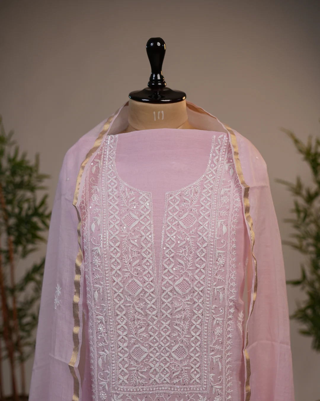 Blush Pink Royal Lucknowi Chikankari Unstitched Designer Suit with Dupatta
