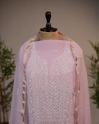 Blush Pink Royal Lucknowi Chikankari Unstitched Designer Suit with Dupatta