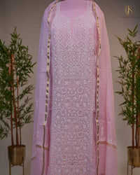 Blush Pink Royal Lucknowi Chikankari Unstitched Designer Suit with Dupatta