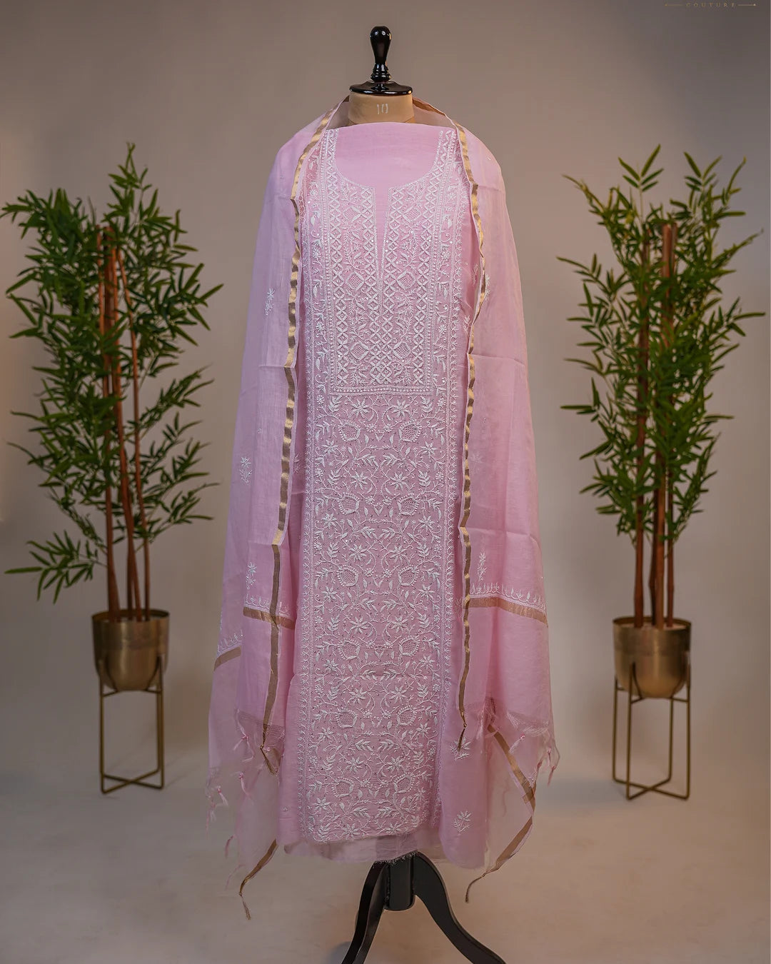Blush Pink Royal Lucknowi Chikankari Unstitched Designer Suit with Dupatta