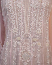 Blush Pink Handcrafted Lucknowi Chikankari Unstitched Ensemble With Dupatta