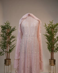 Blush Pink Handcrafted Lucknowi Chikankari Unstitched Ensemble With Dupatta