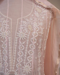 Blush Pink Handcrafted Lucknowi Chikankari Unstitched Ensemble With Dupatta