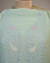 Mint Green Handcrafted Lucknowi Chikankari Unstitched Ensemble With Dupatta