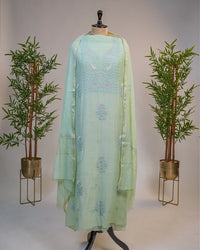 Mint Green Handcrafted Lucknowi Chikankari Unstitched Ensemble With Dupatta