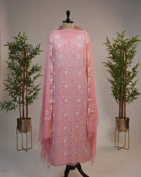 Blush Pink Handcrafted Lucknowi Chikankari Unstitched Ensemble With Dupatta