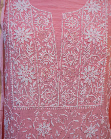 Blush Pink Handcrafted Lucknowi Chikankari Unstitched Ensemble With Dupatta