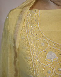 Butter Yellow Handcrafted Lucknowi Chikankari Unstitched Ensemble With Dupatta