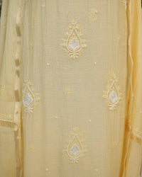 Butter Yellow Handcrafted Lucknowi Chikankari Unstitched Ensemble With Dupatta