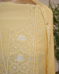 Butter Yellow Handcrafted Lucknowi Chikankari Unstitched Ensemble With Dupatta