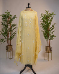 Butter Yellow Handcrafted Lucknowi Chikankari Unstitched Ensemble With Dupatta