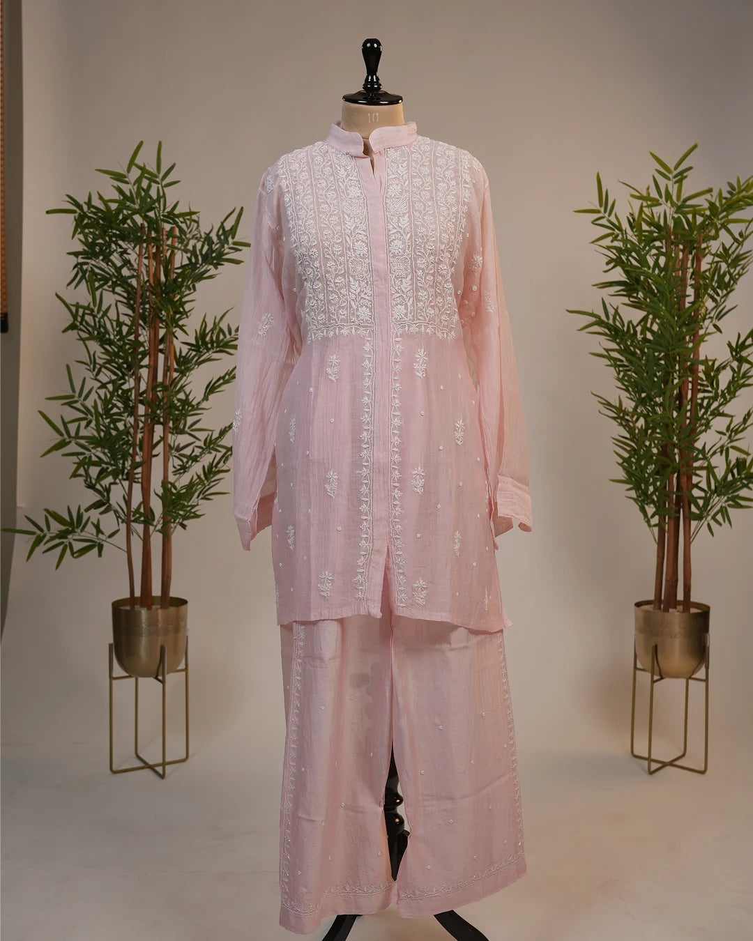 Blush Pink Handcrafted Lucknowi Chikankari Co-Ord Set