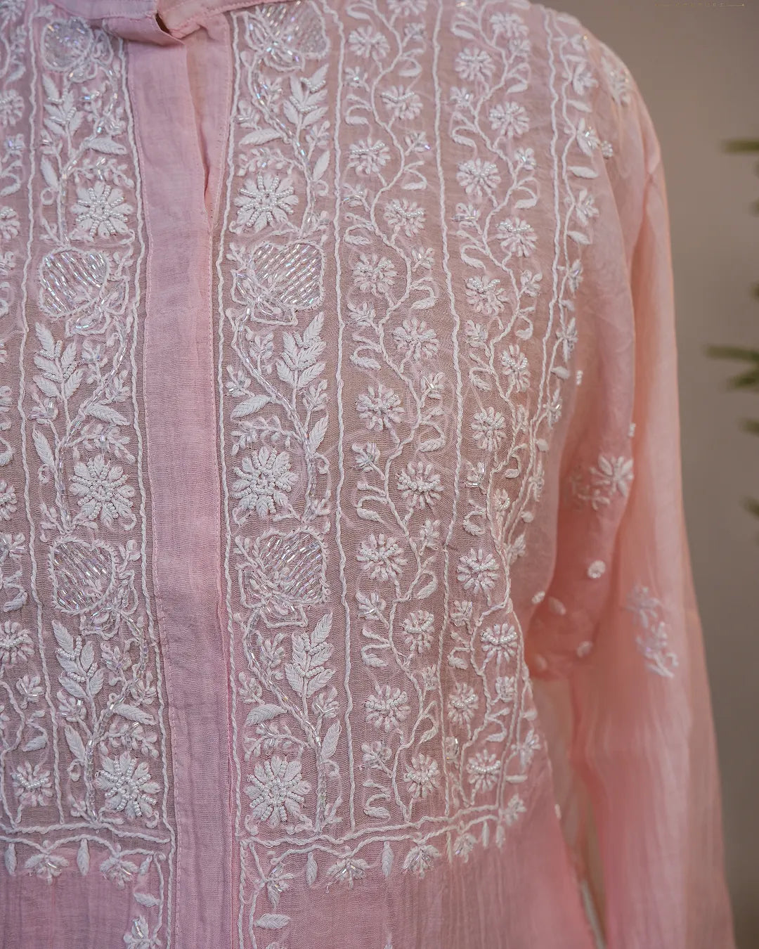 Blush Pink Handcrafted Lucknowi Chikankari Co-Ord Set