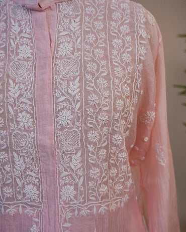 Blush Pink Handcrafted Lucknowi Chikankari Co-Ord Set