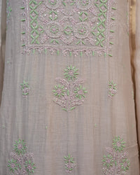 Ivory Beige Handcrafted Lucknowi Chikankari Unstitched Ensemble With Dupatta