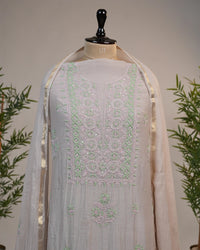 Ivory Beige Handcrafted Lucknowi Chikankari Unstitched Ensemble With Dupatta