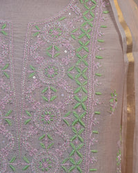 Ivory Beige Handcrafted Lucknowi Chikankari Unstitched Ensemble With Dupatta