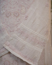 Ivory White Handcrafted Lucknowi Chikankari Unstitched Ensemble With Dupatta