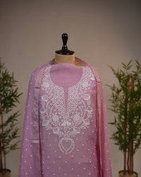 Rose Pink Handcrafted Lucknowi Chikankari Unstitched Ensemble With Dupatta