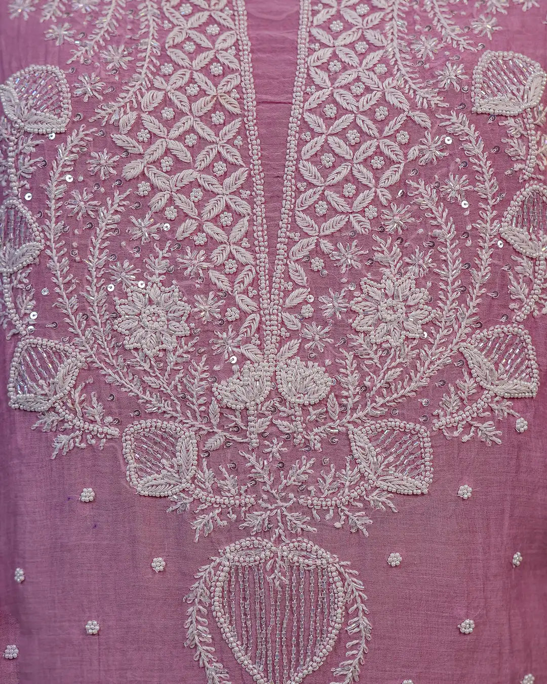 Rose Pink Handcrafted Lucknowi Chikankari Unstitched Ensemble With Dupatta