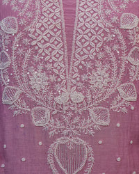 Rose Pink Handcrafted Lucknowi Chikankari Unstitched Ensemble With Dupatta