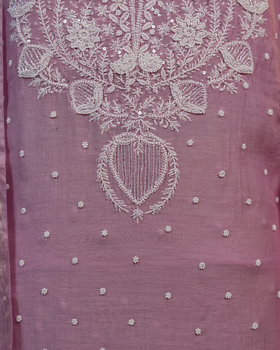 Rose Pink Handcrafted Lucknowi Chikankari Unstitched Ensemble With Dupatta