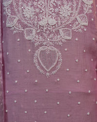 Rose Pink Handcrafted Lucknowi Chikankari Unstitched Ensemble With Dupatta