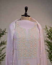 Blush Pink Handcrafted Lucknowi Chikankari Unstitched Ensemble With Dupatta