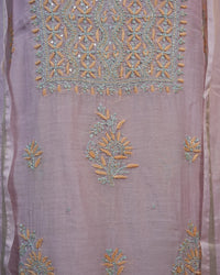 Blush Pink Handcrafted Lucknowi Chikankari Unstitched Ensemble With Dupatta