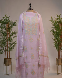 Blush Pink Handcrafted Lucknowi Chikankari Unstitched Ensemble With Dupatta