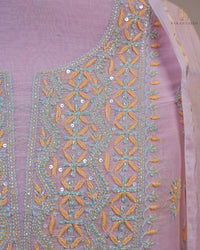 Blush Pink Handcrafted Lucknowi Chikankari Unstitched Ensemble With Dupatta